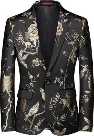 Mens Floral Suit Jacket Jacquard Paisley Luxury One Button Slim Fitted Business Wedding Tuxedo Suit Blazer Jacket