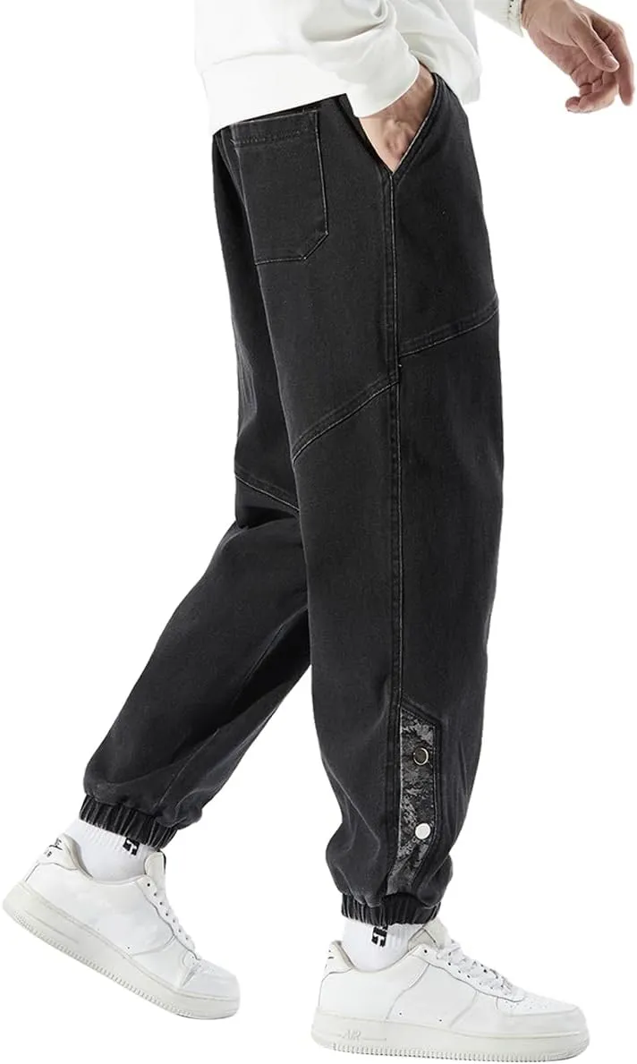 Men's Jean Joggers Denim Cargo Pants Streetwear Sweatpant Jeans with Drawstring Elastic Waist