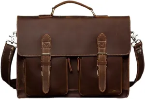 Mens Leather Adjustable Shoulder Strap Messenger Bag Vintage Waterproof Business Travel Briefcase Vacation Work