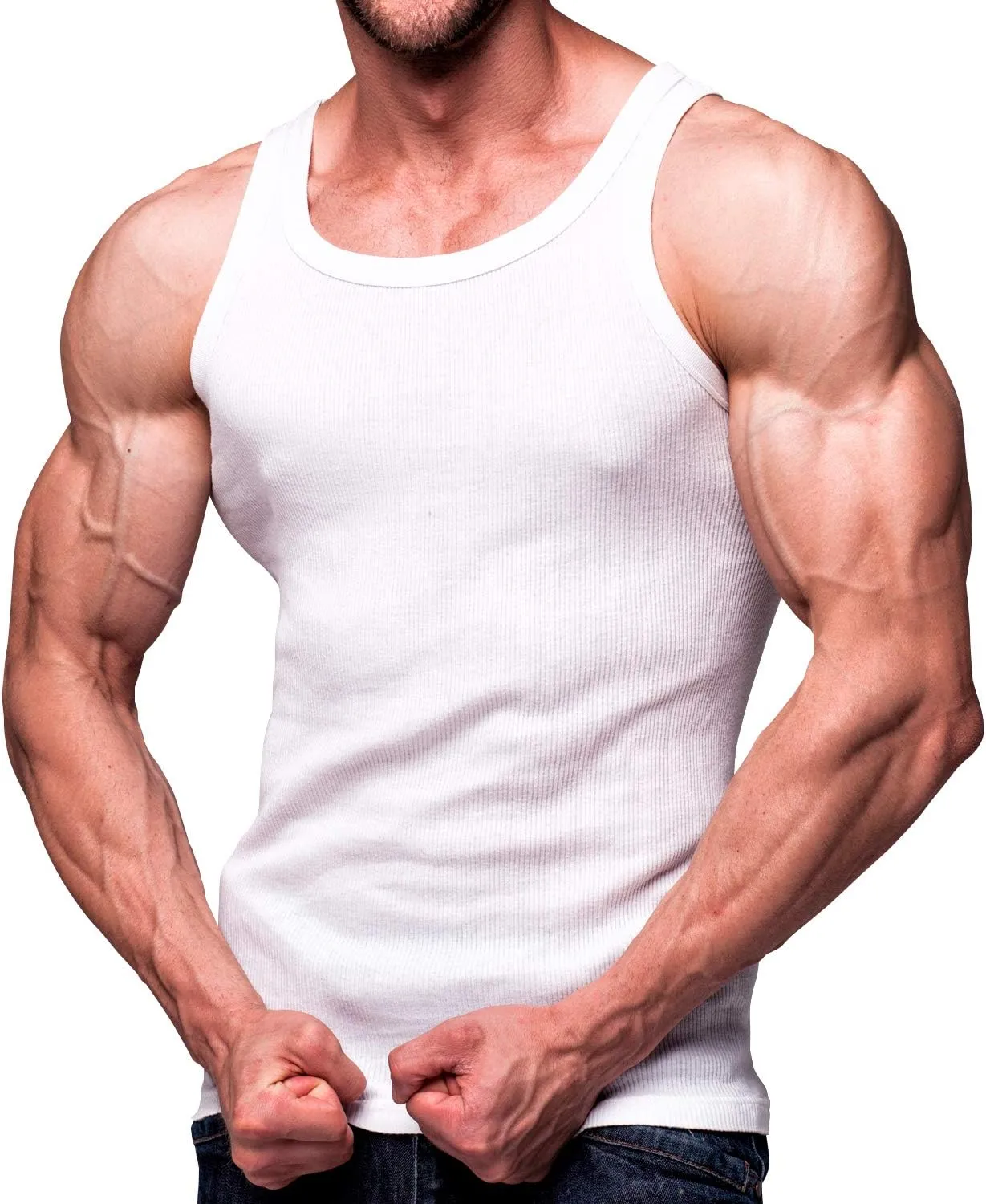 Men's Multi-Pack Ribbed Tank Tops A-Shirts - Sleeveless Workout Undershirts