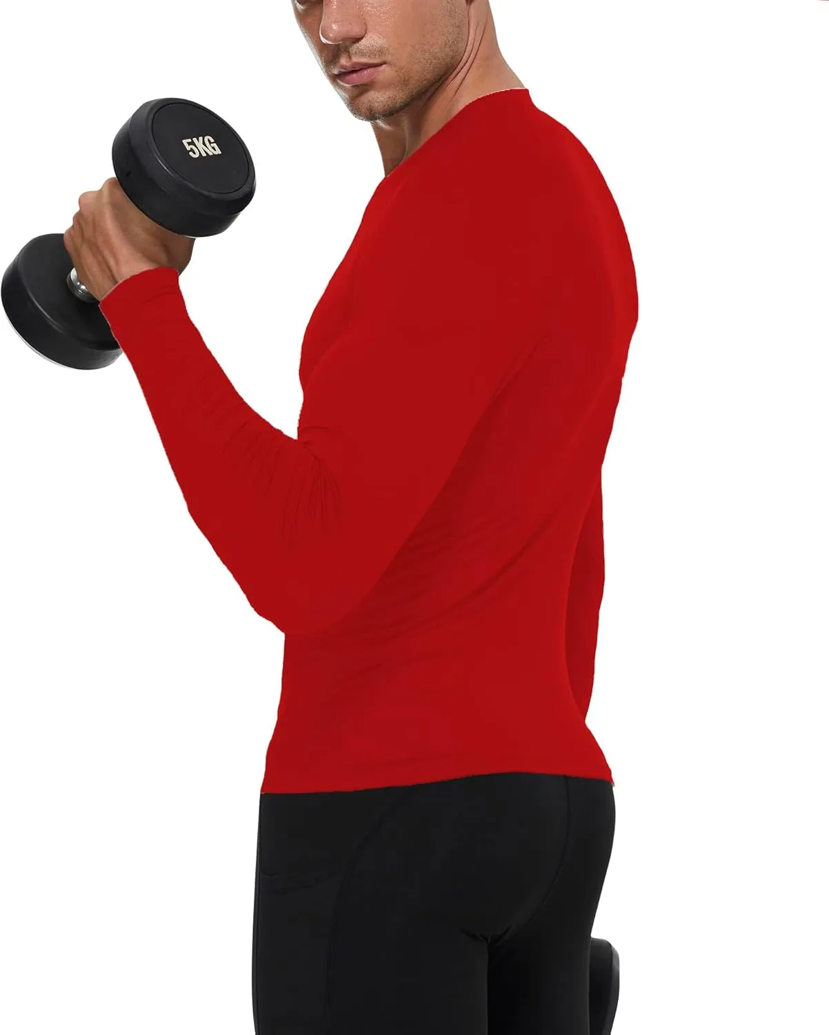 Men's Sports Base Layers, Athletic Long Sleeve Compression Thermal Undershirts Basic Crewneck Tops Slim Workout Shirts