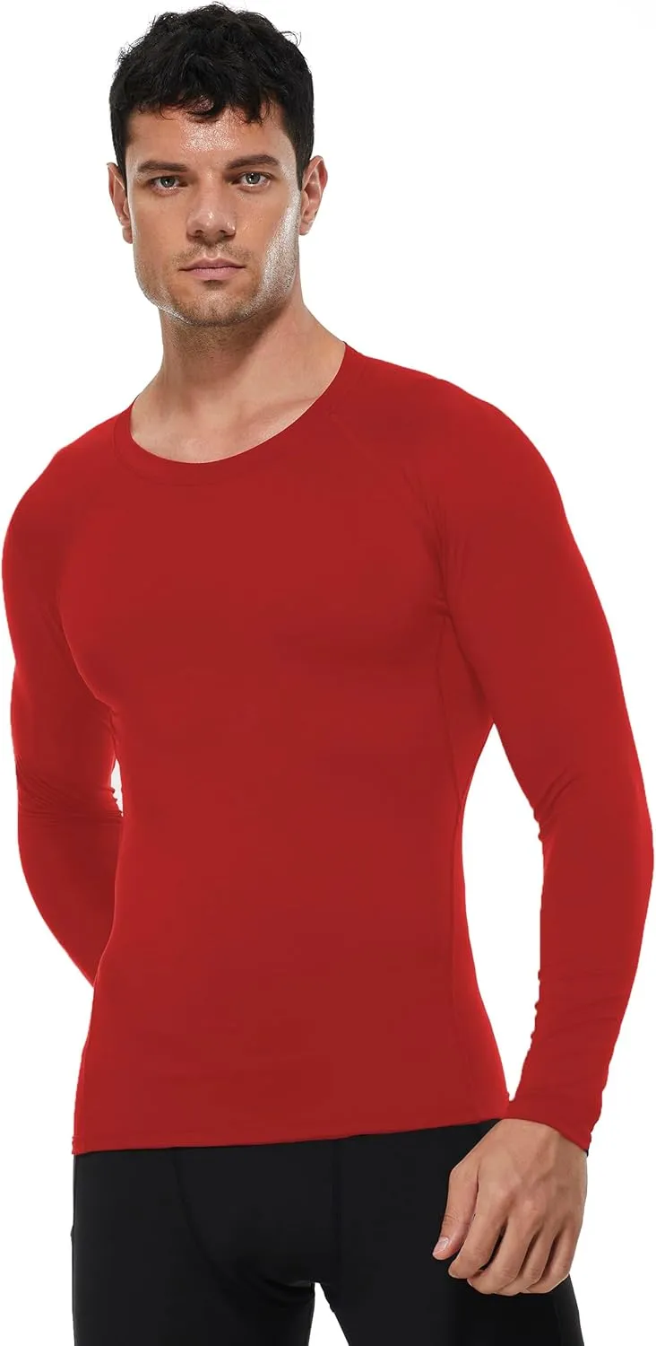Men's Sports Base Layers, Athletic Long Sleeve Compression Thermal Undershirts Basic Crewneck Tops Slim Workout Shirts