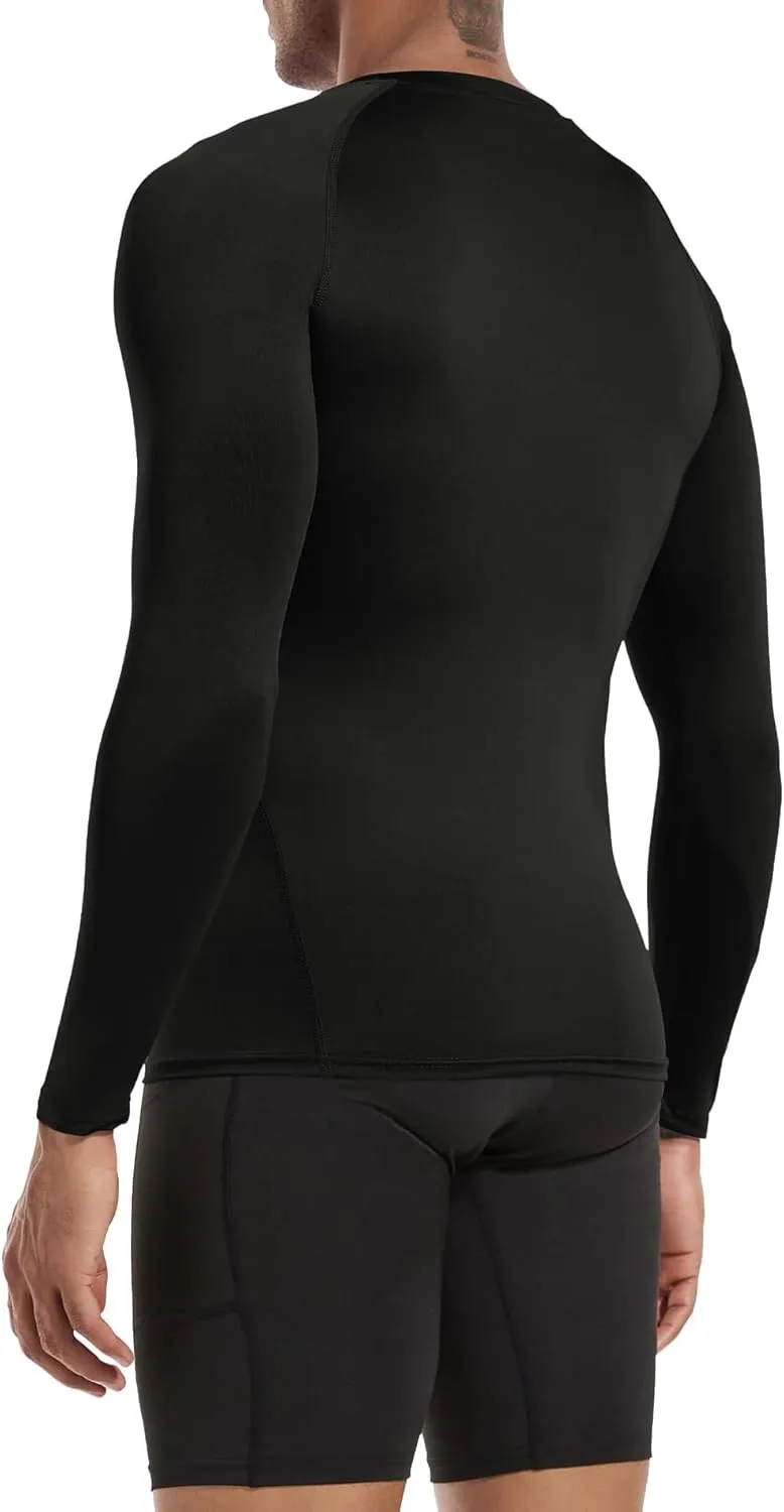 Men's Sports Base Layers, Athletic Long Sleeve Compression Thermal Undershirts Basic Crewneck Tops Slim Workout Shirts