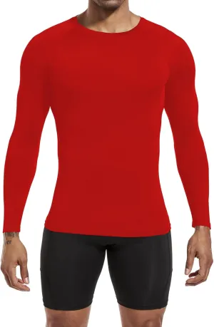 Men's Sports Base Layers, Athletic Long Sleeve Compression Thermal Undershirts Basic Crewneck Tops Slim Workout Shirts