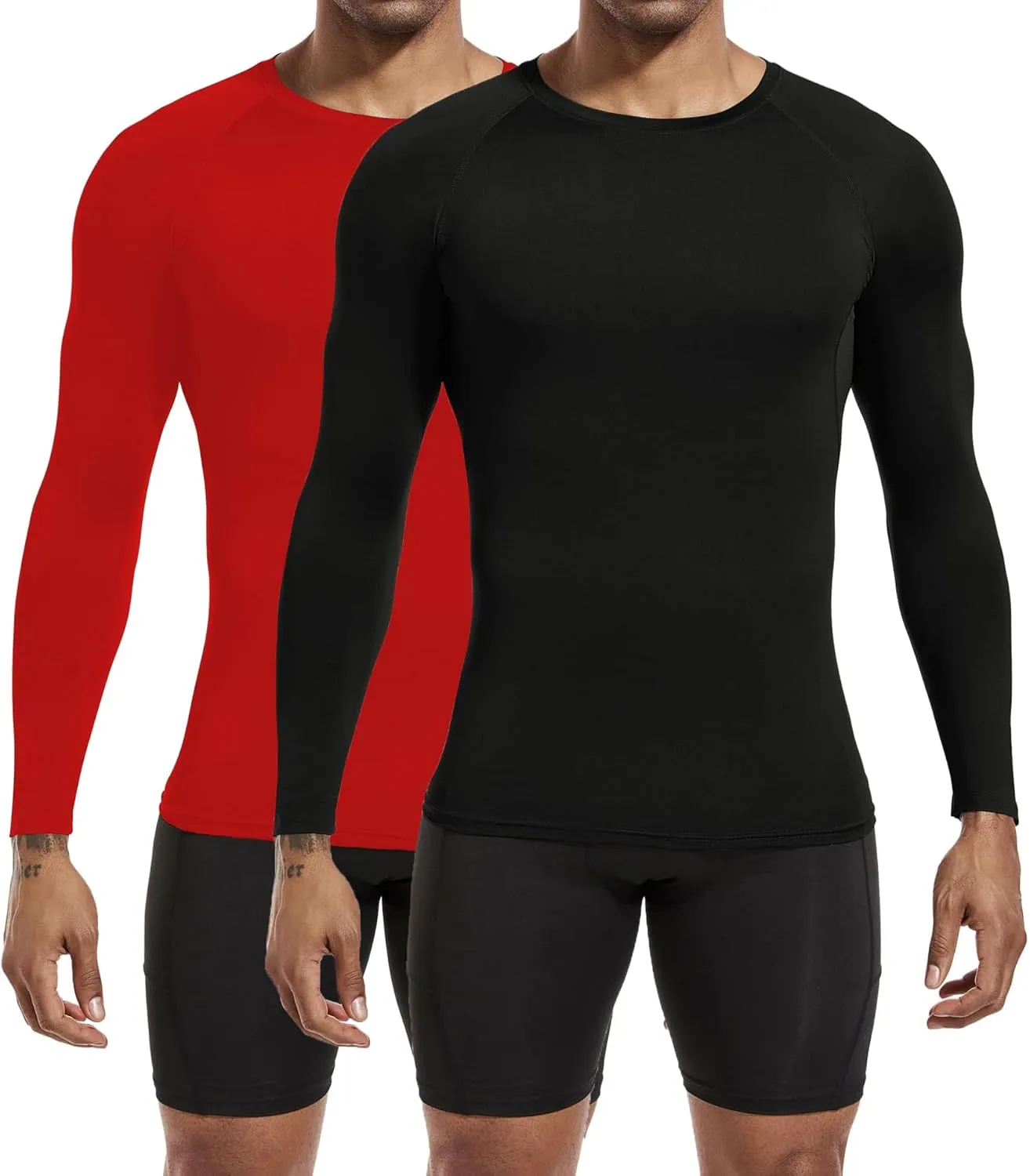 Men's Sports Base Layers, Athletic Long Sleeve Compression Thermal Undershirts Basic Crewneck Tops Slim Workout Shirts