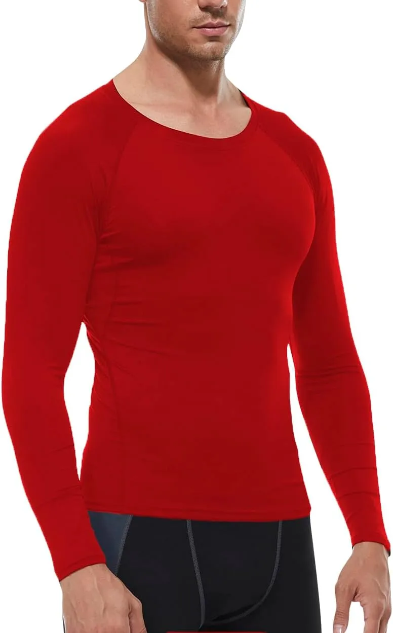 Men's Sports Base Layers, Athletic Long Sleeve Compression Thermal Undershirts Basic Crewneck Tops Slim Workout Shirts