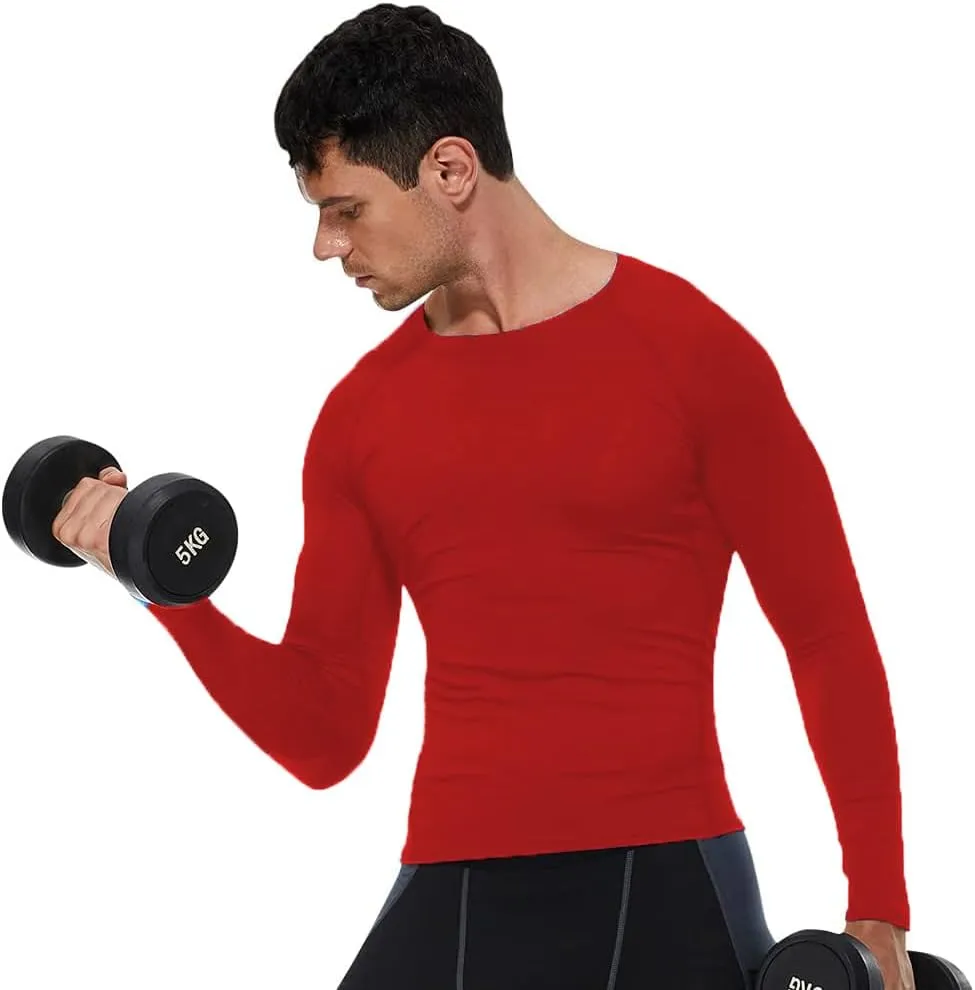 Men's Sports Base Layers, Athletic Long Sleeve Compression Thermal Undershirts Basic Crewneck Tops Slim Workout Shirts