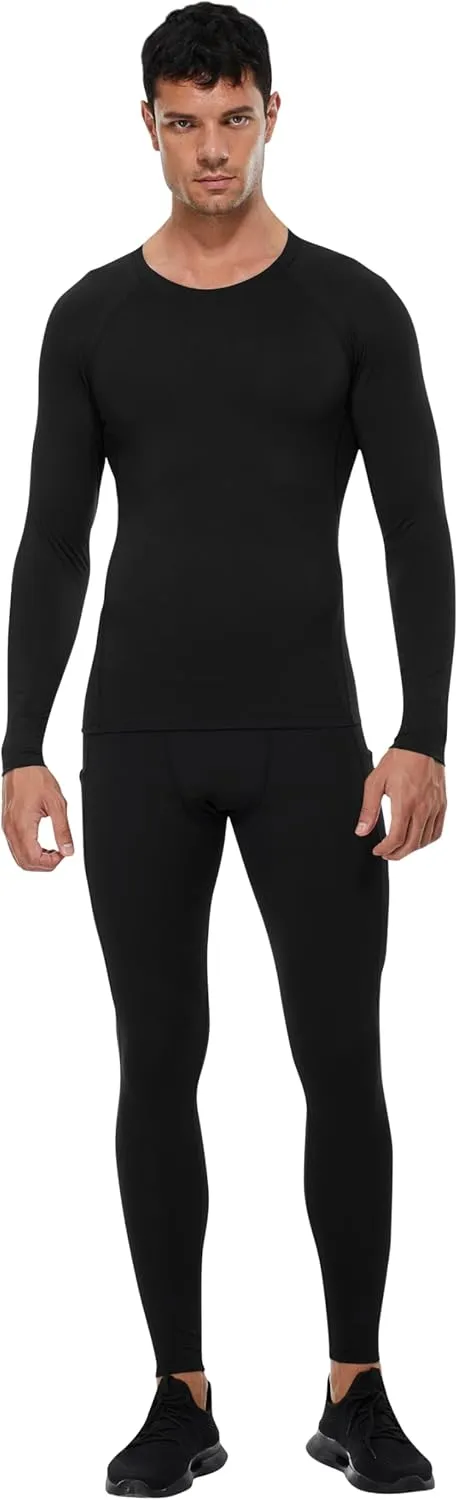 Men's Sports Base Layers, Athletic Long Sleeve Compression Thermal Undershirts Basic Crewneck Tops Slim Workout Shirts