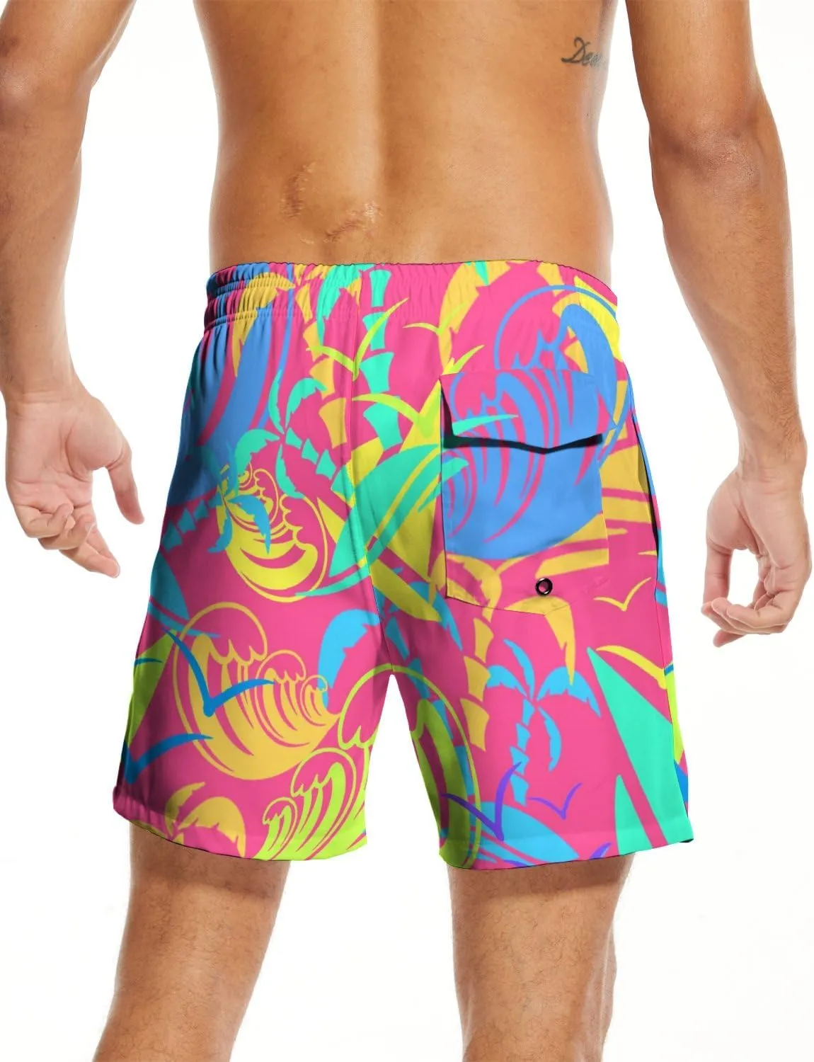 Mens Swim Trunks with Compression Liner 5 Inseam Quick Dry Swimwear Bathing Suit Swimming Board Shorts with 4 Pocket