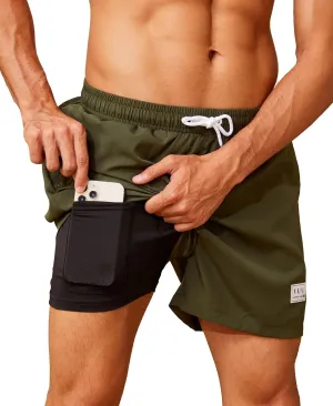 Mens Swim Trunks with Compression Liner Quick Dry Board Shorts 3.5'' Bathing Suits with Zipper Pockets