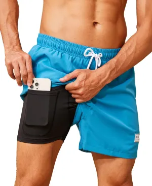 Mens Swim Trunks with Compression Liner Quick Dry Board Shorts 3.5'' Bathing Suits with Zipper Pockets