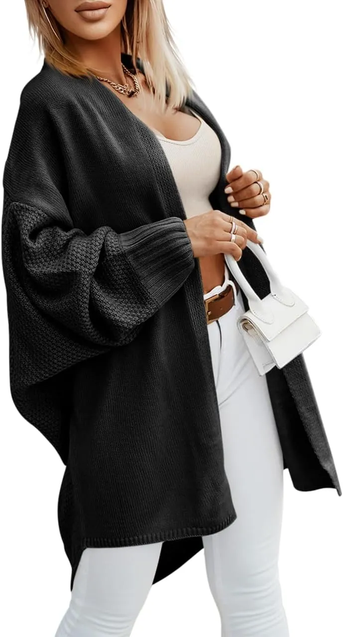 Miladusa Oversized Cardigans for Women Fall 2024 Trendy Open Front Batwing Sleeve Long Cardigan Sweaters