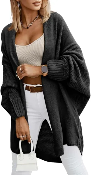 Miladusa Oversized Cardigans for Women Fall 2024 Trendy Open Front Batwing Sleeve Long Cardigan Sweaters