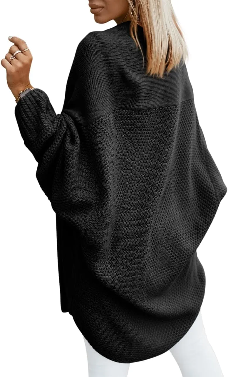 Miladusa Oversized Cardigans for Women Fall 2024 Trendy Open Front Batwing Sleeve Long Cardigan Sweaters