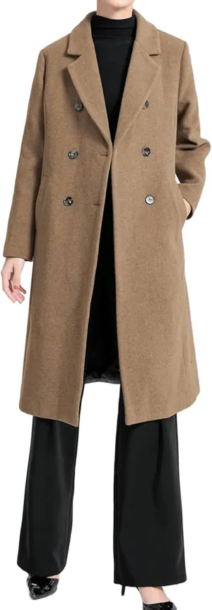 Minibee Women's Wool Trench Coats Warm Winter Pea Coat Double Breasted Mid-Long Overcoat Lapel Jackets