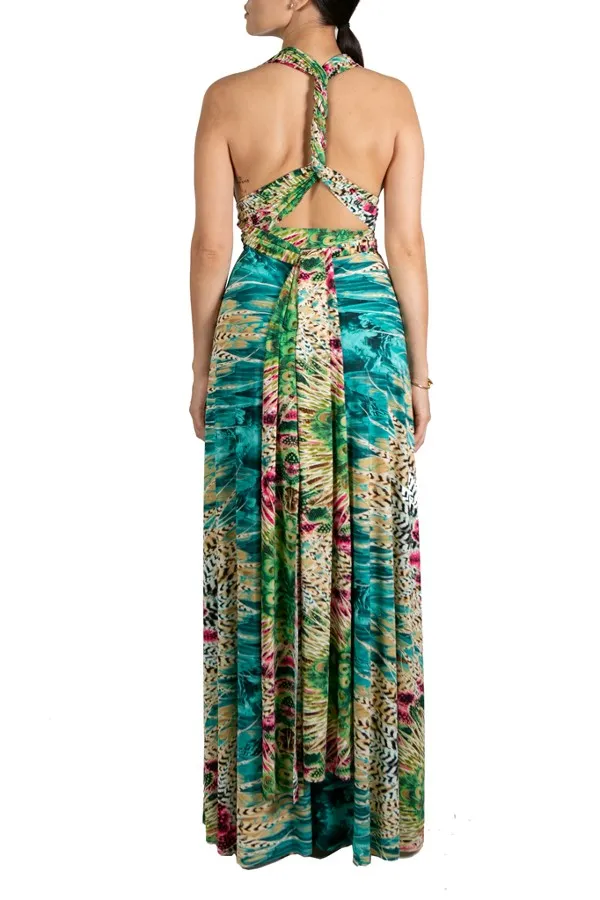 Mint Green Floral Print Multi Style Convertible Maxi Dress