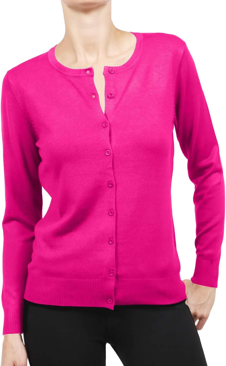 NE PEOPLE Women's Knit Cardigan  Long Sleeve Basic Button Down Crewneck Casual Stretch Sweater Knitted Ribbed Hem