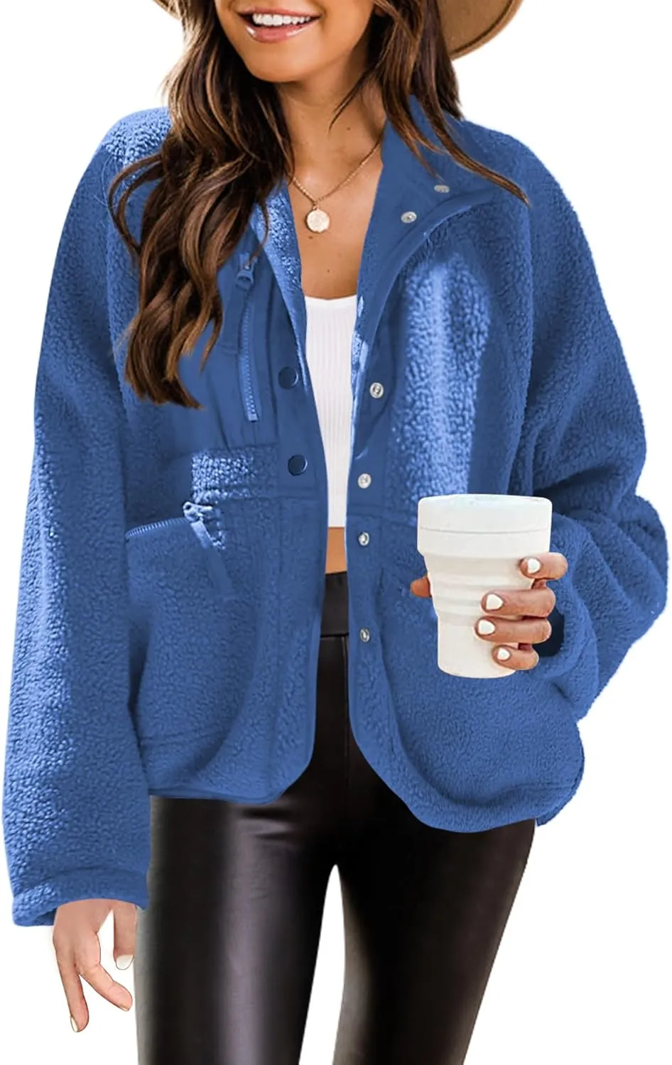 Nirovien Womens Fuzzy Fleece Jacket Button Down Sherpa Coats Casual Winter Warm Outwear with Pockets