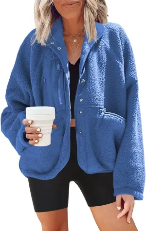 Nirovien Womens Fuzzy Fleece Jacket Button Down Sherpa Coats Casual Winter Warm Outwear with Pockets