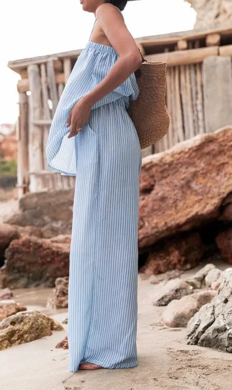 NUFIWI Women Casual Striped Print Pants Set Sleeveless Crop Top High Waist Trousers 2 Pieces Set Stripes Loungewear Suits