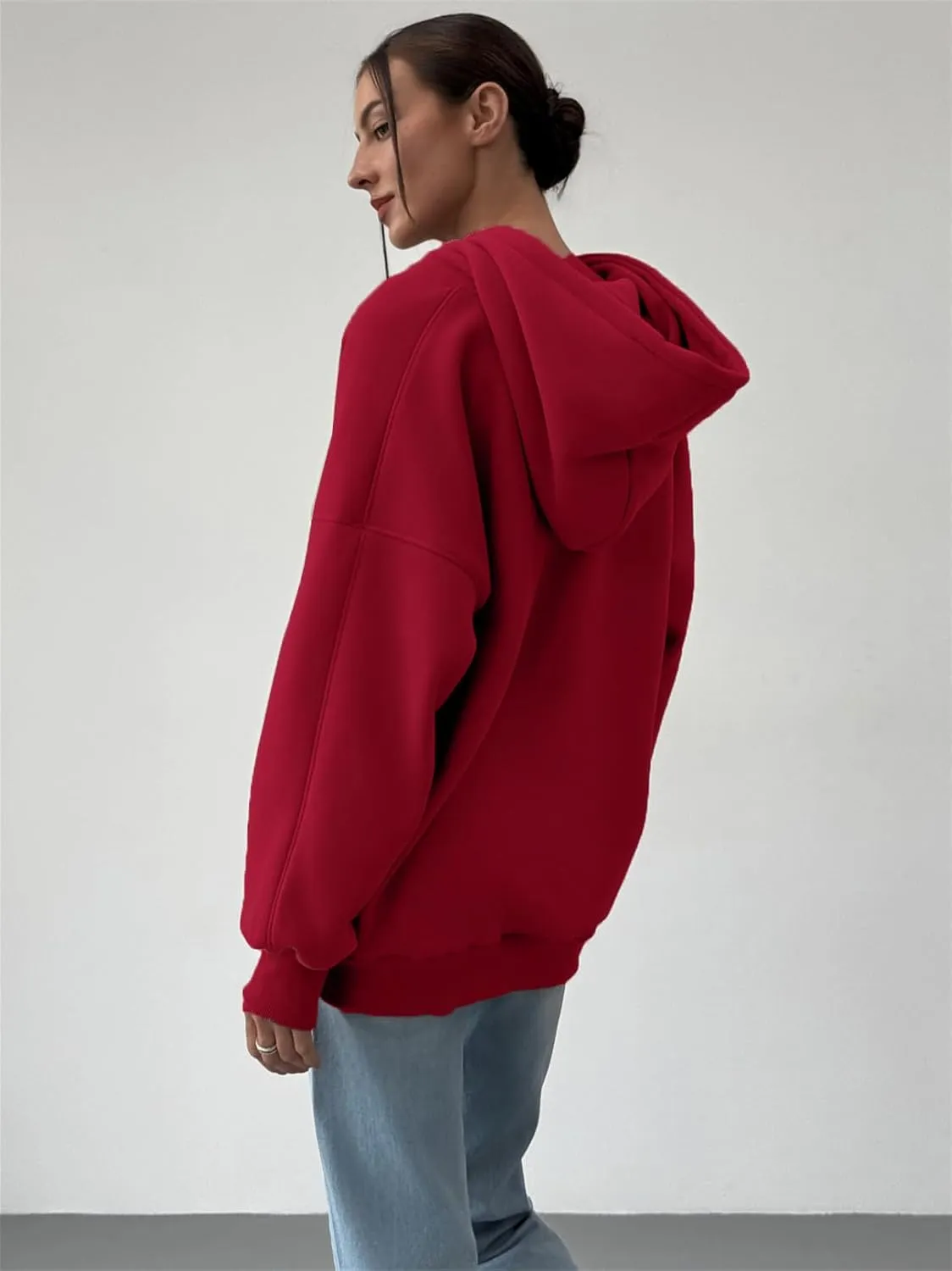 PAODIKUAI Women's Oversized Hoodies V Neck Pullover Fleece Sweatshirt Long Sleeve with Pocket Casual Winter Fall Outfits