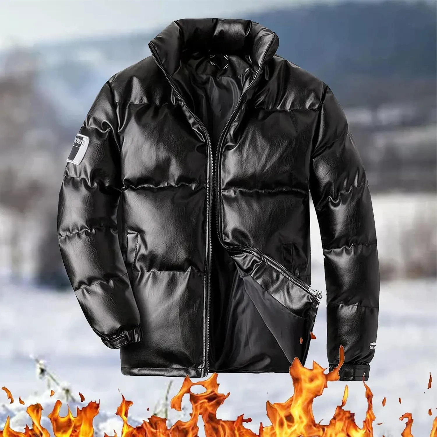 peqiut Winter Jacket For Men Cotton Padded Solid Color Stand Up Warm Jacket Comfort Outerwear Fall Winter Coats