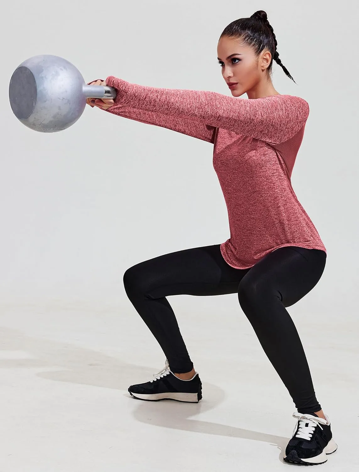 PINSPARK Long Sleeve Workout Tops for Women Yoga Shirts Moisture Wicking Gym Top Athletic Clothes with Thumbholes