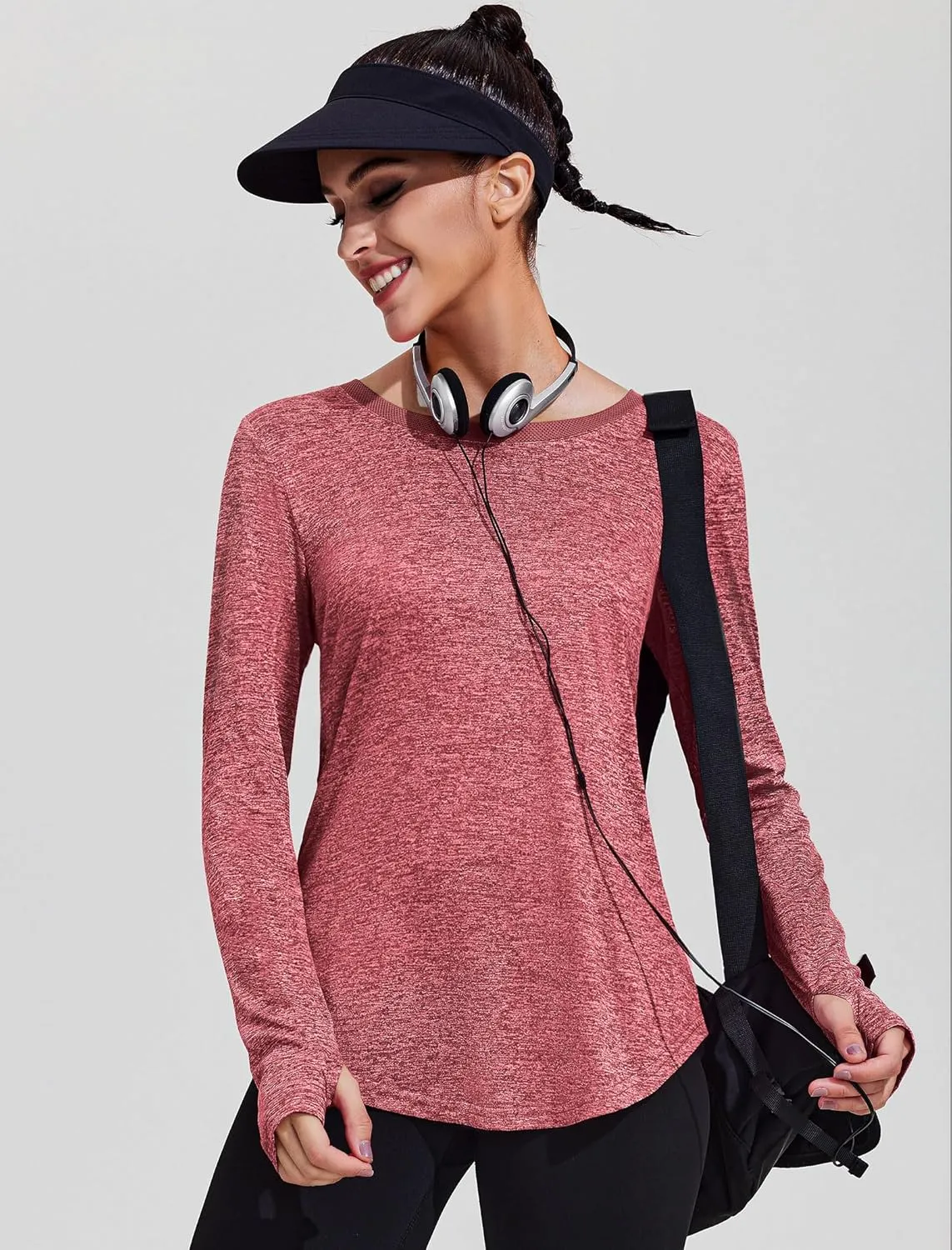 PINSPARK Long Sleeve Workout Tops for Women Yoga Shirts Moisture Wicking Gym Top Athletic Clothes with Thumbholes