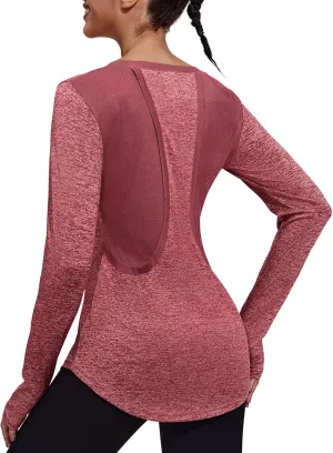 PINSPARK Long Sleeve Workout Tops for Women Yoga Shirts Moisture Wicking Gym Top Athletic Clothes with Thumbholes