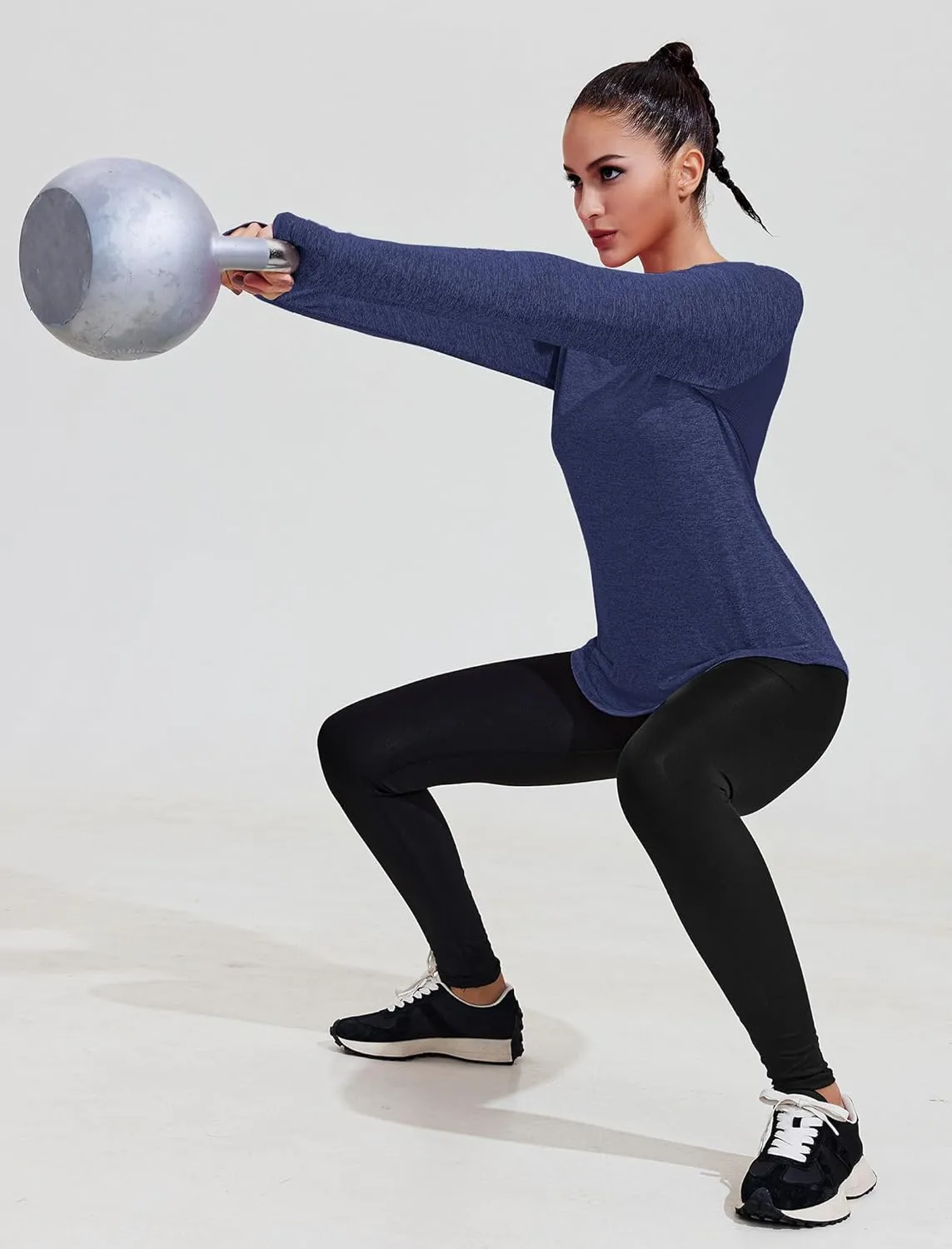 PINSPARK Long Sleeve Workout Tops for Women Yoga Shirts Moisture Wicking Gym Top Athletic Clothes with Thumbholes