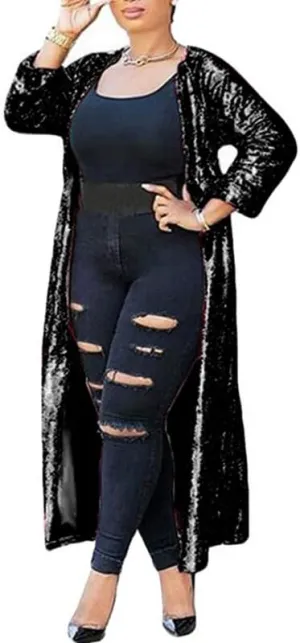 Plus Size Sequin Cardigans for Women Evening Duster Kimono