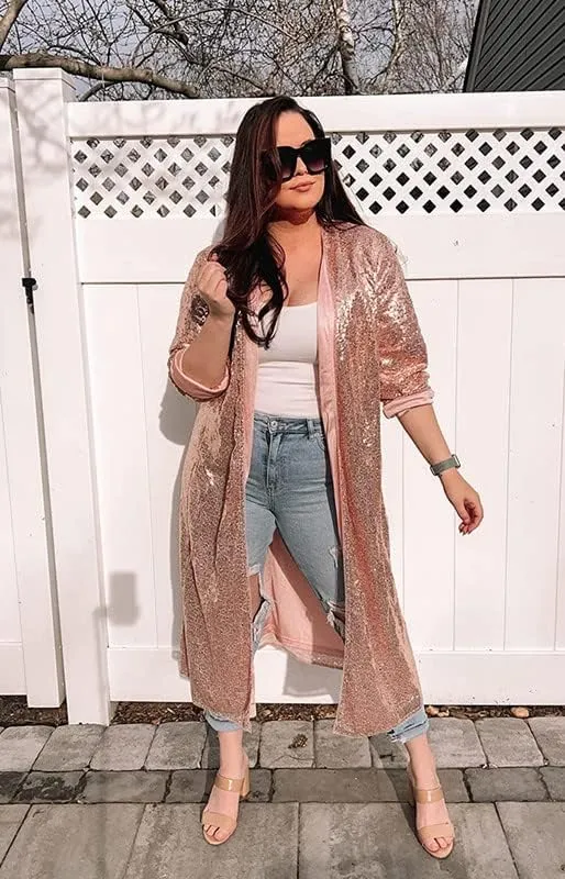 Plus Size Sequin Cardigans for Women Evening Duster Kimono