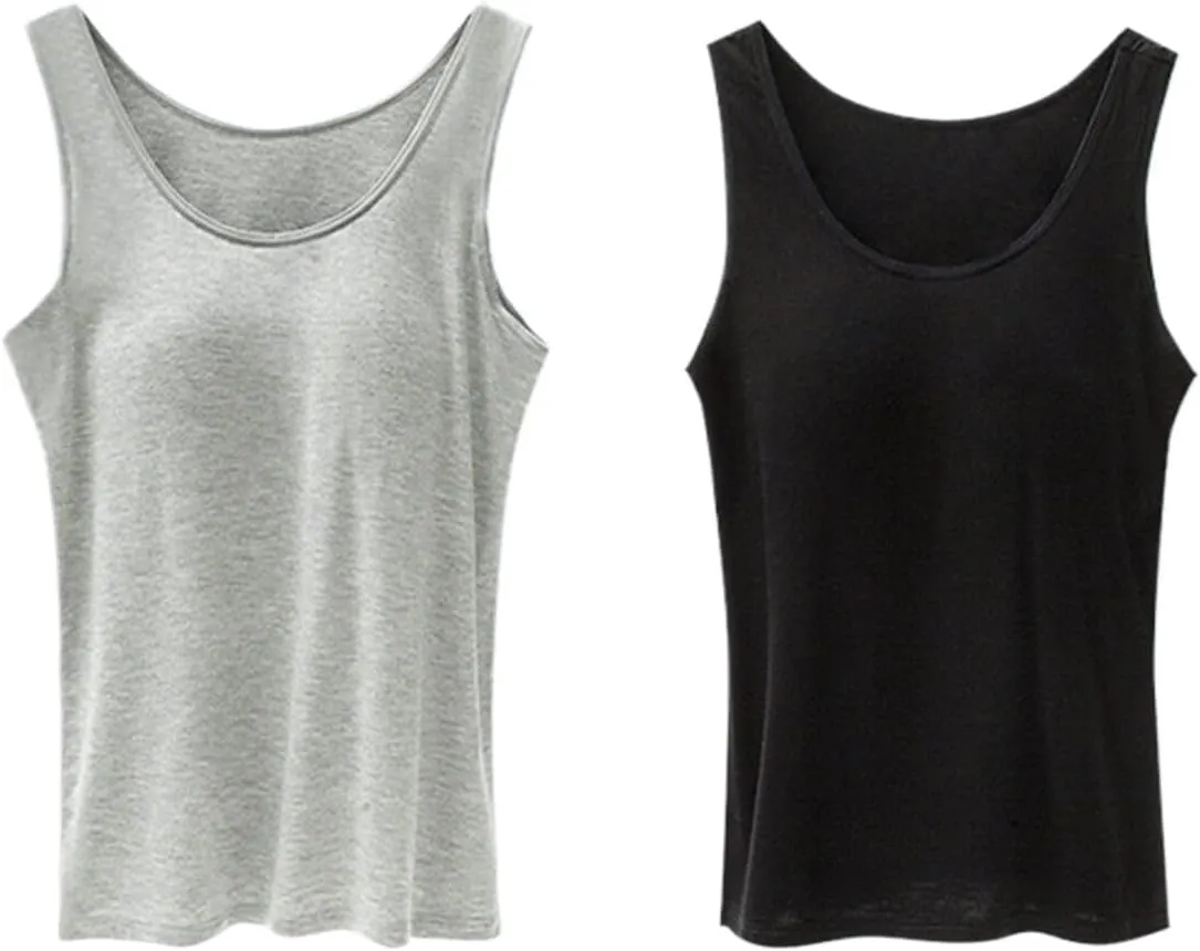 Plus Size Tank Top for Women with Shelf Bra Adjustable Wide Strap Camisole Summer Basic Udershirts 12 PC