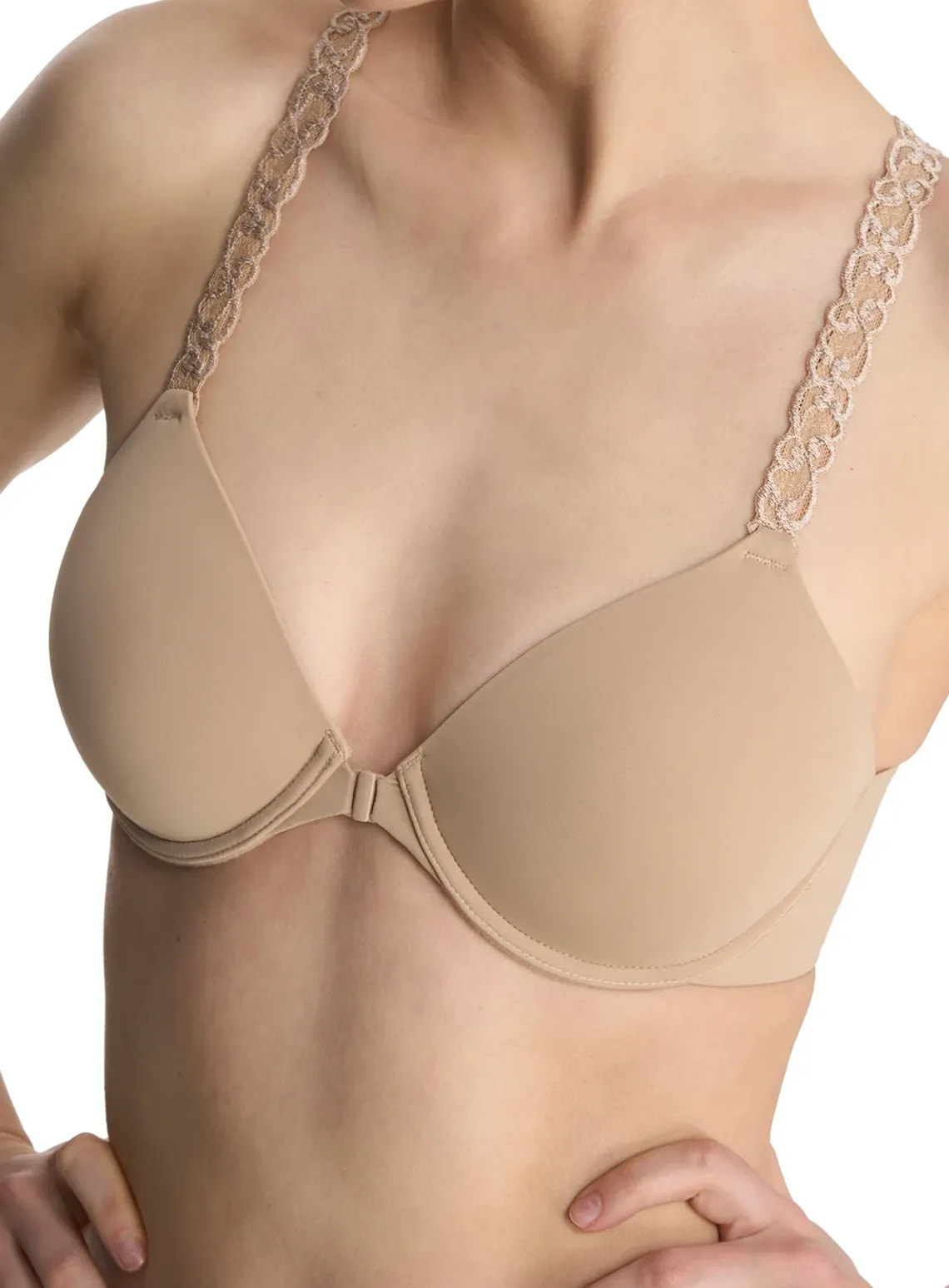 Pure Luxe Convertible Front Close Contour Underwire Bra in Nude
