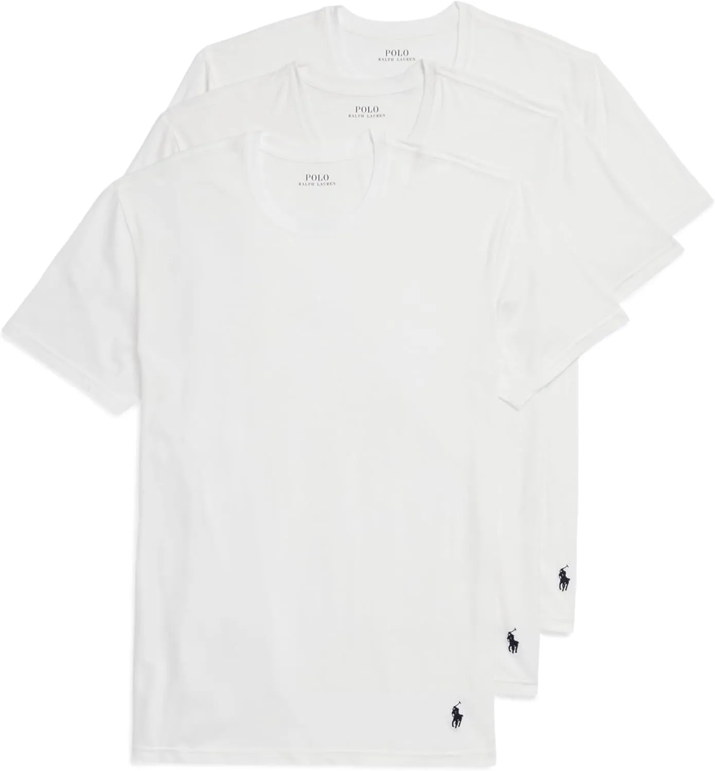Ralph Lauren Men's 4D Flex Cooling Cotton Modal Crew Undershirts, White/Cruise Navy, Large