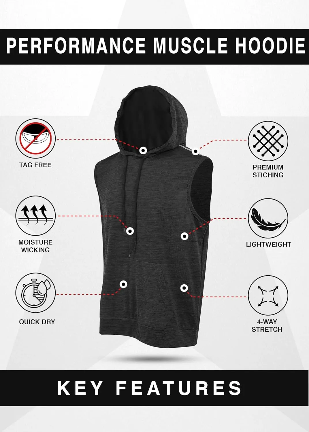 Reset Dri-Fit Muscle Hooded Gym Tank Tops for Men, Active Athletic Performance Tops - 4 Pack