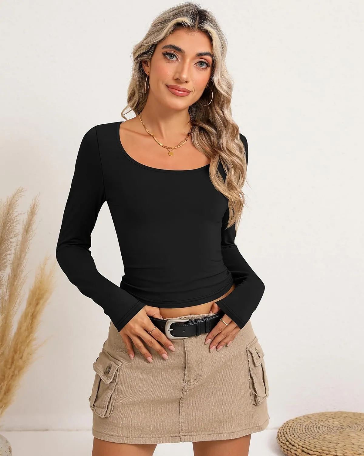 Riyiper 3 Pack Long Sleeve Crop Tops for Women Basic Shirt Slim Fit Layer Undershirts Fall Spring Going Out Tops