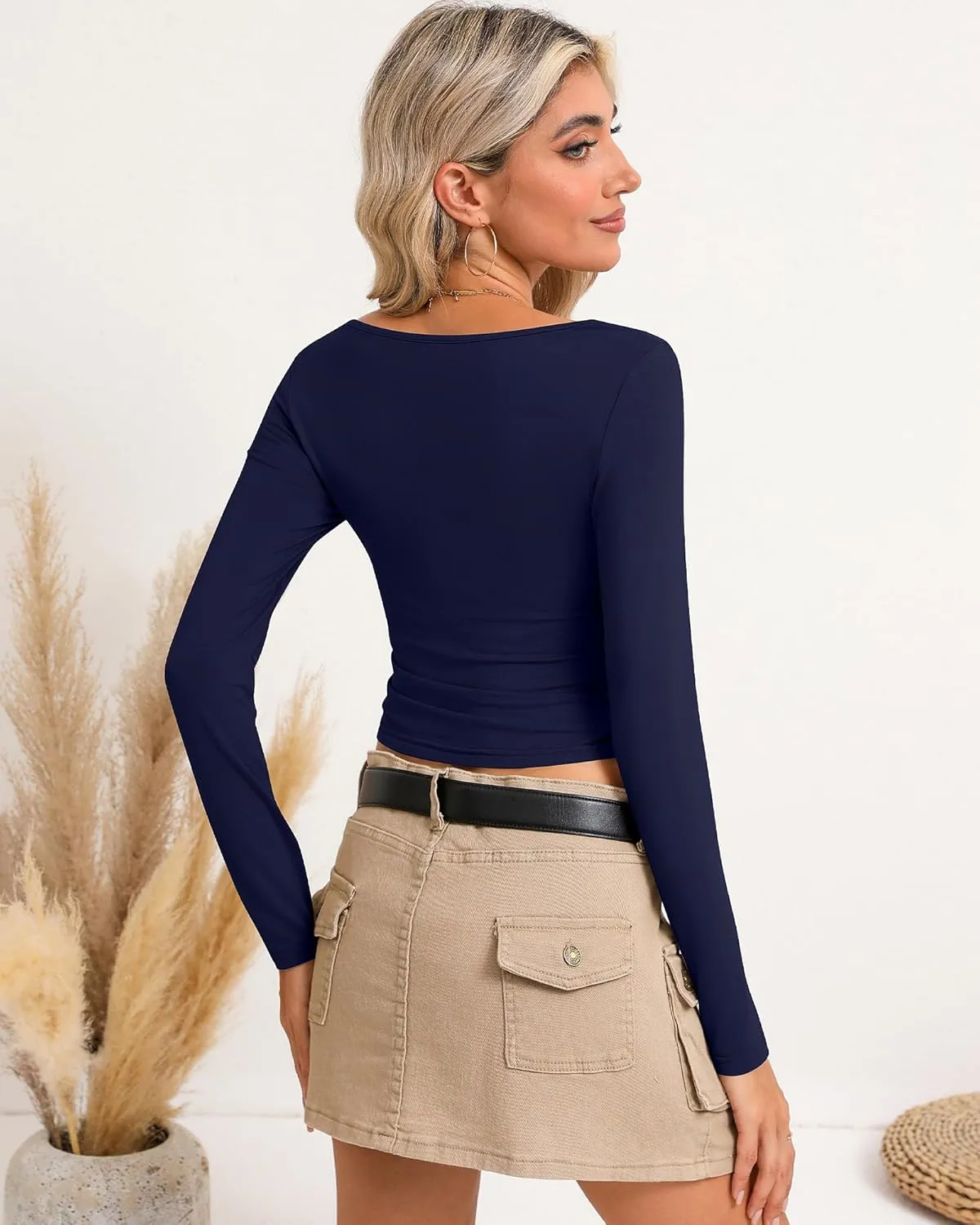 Riyiper 3 Pack Long Sleeve Crop Tops for Women Basic Shirt Slim Fit Layer Undershirts Fall Spring Going Out Tops