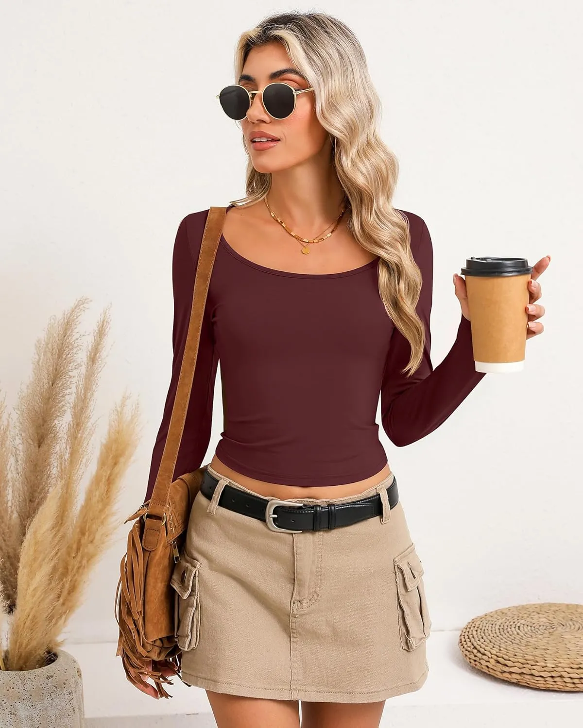 Riyiper 3 Pack Long Sleeve Crop Tops for Women Basic Shirt Slim Fit Layer Undershirts Fall Spring Going Out Tops