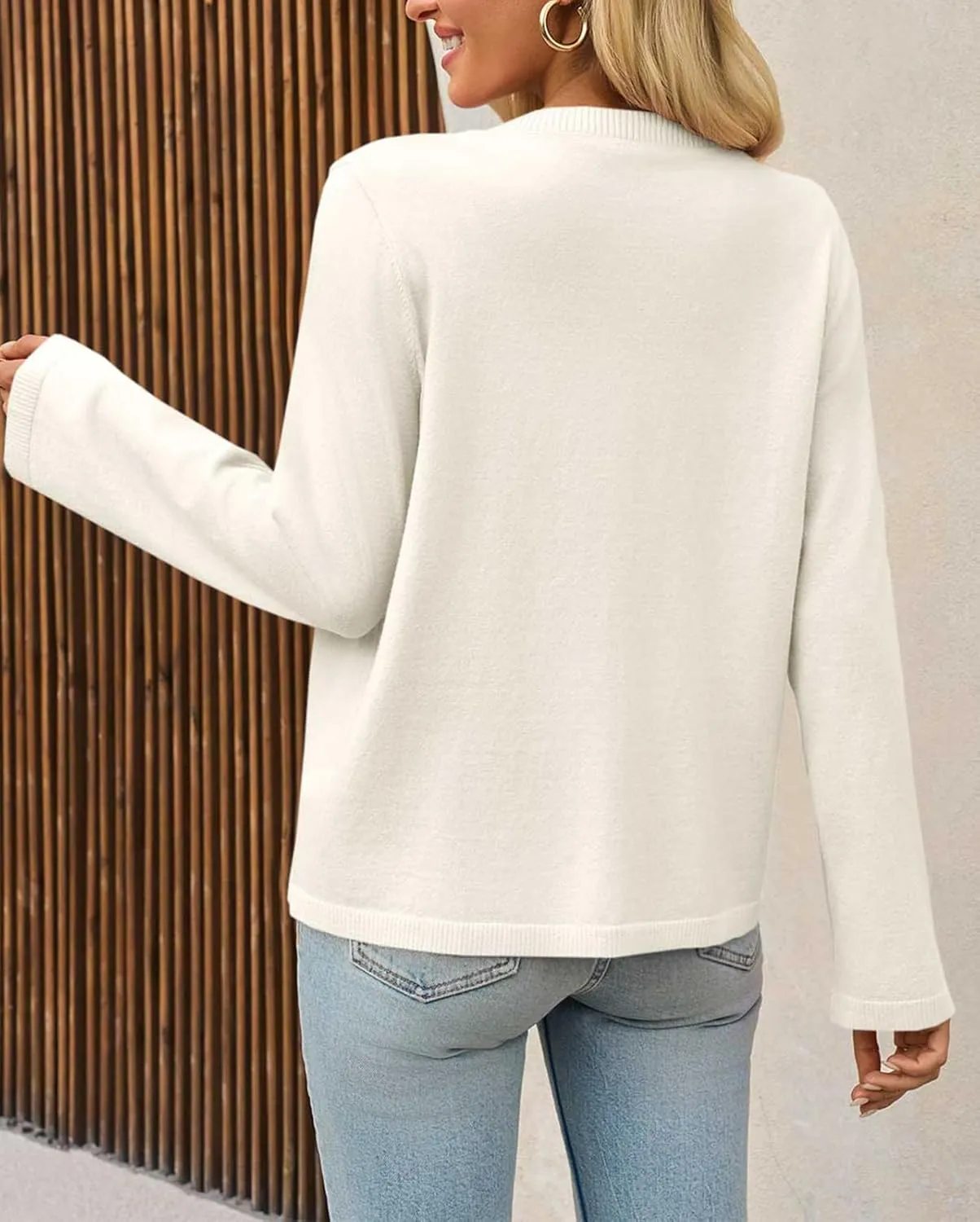 Saodimallsu Womens Lightweight Cardigans Open Front Long Sleeve One Button Casual Crewneck Loose Knit Shrug Sweater