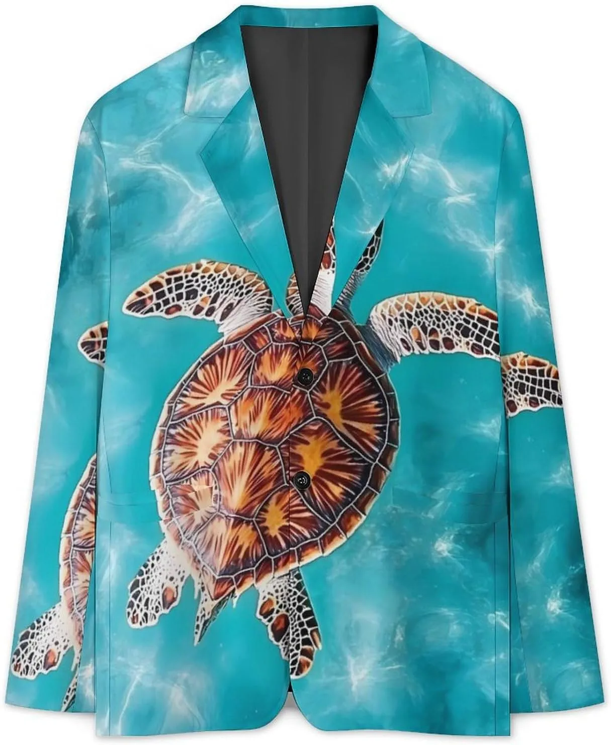 Sea Turtle Swimming Mens Blazer Casual Two Button Lapel Suits Jacket Lightweight Business Coats