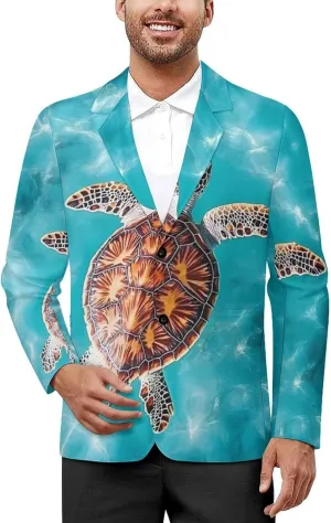 Sea Turtle Swimming Mens Blazer Casual Two Button Lapel Suits Jacket Lightweight Business Coats