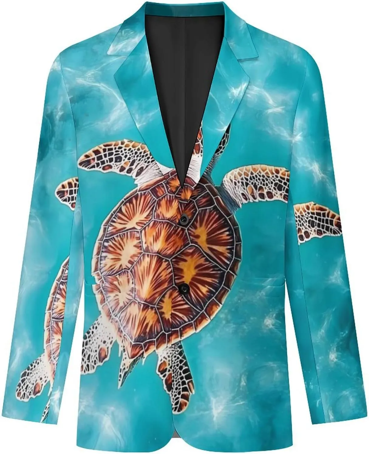 Sea Turtle Swimming Mens Blazer Casual Two Button Lapel Suits Jacket Lightweight Business Coats
