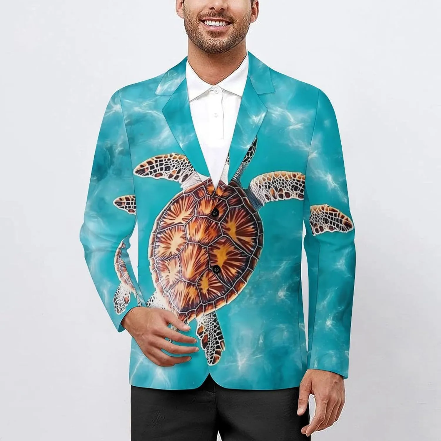 Sea Turtle Swimming Mens Blazer Casual Two Button Lapel Suits Jacket Lightweight Business Coats