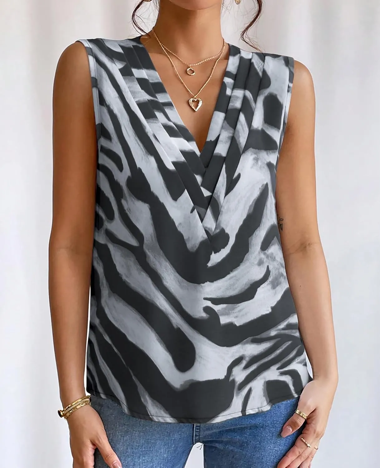 Sleeveless Chiffon Tops for Women Summer Triple V-neck T Shirts Business Office Dressy Outfit Blouse