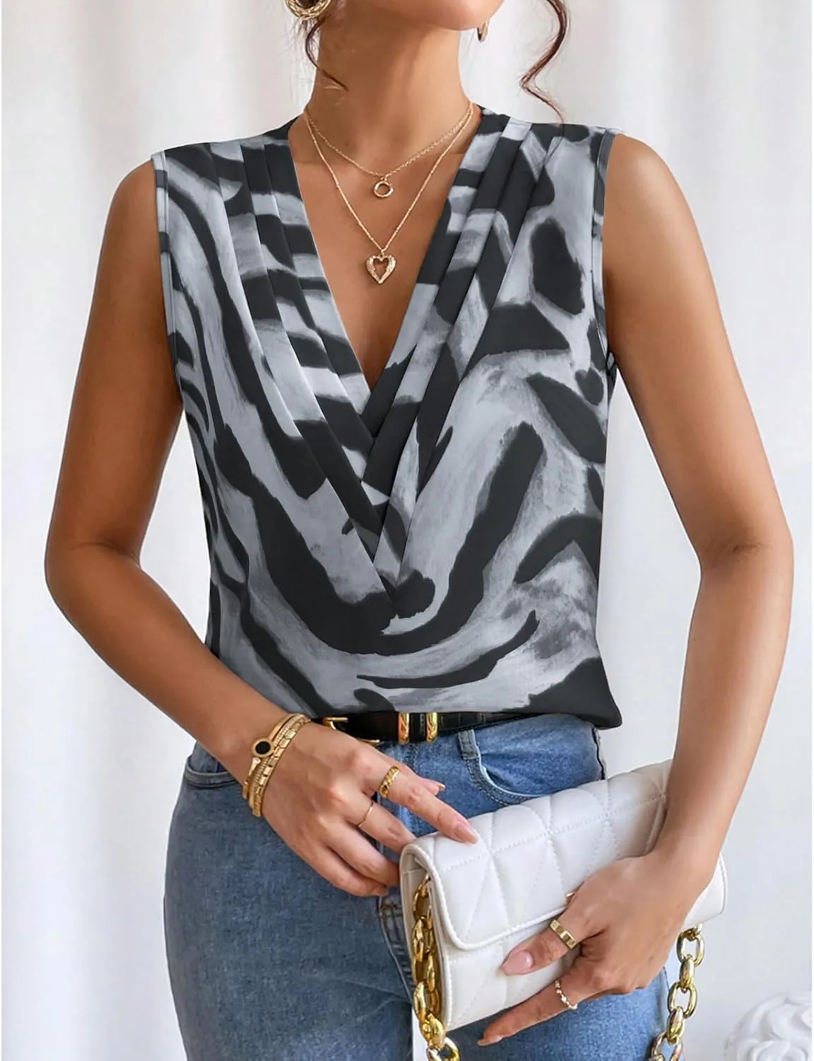 Sleeveless Chiffon Tops for Women Summer Triple V-neck T Shirts Business Office Dressy Outfit Blouse