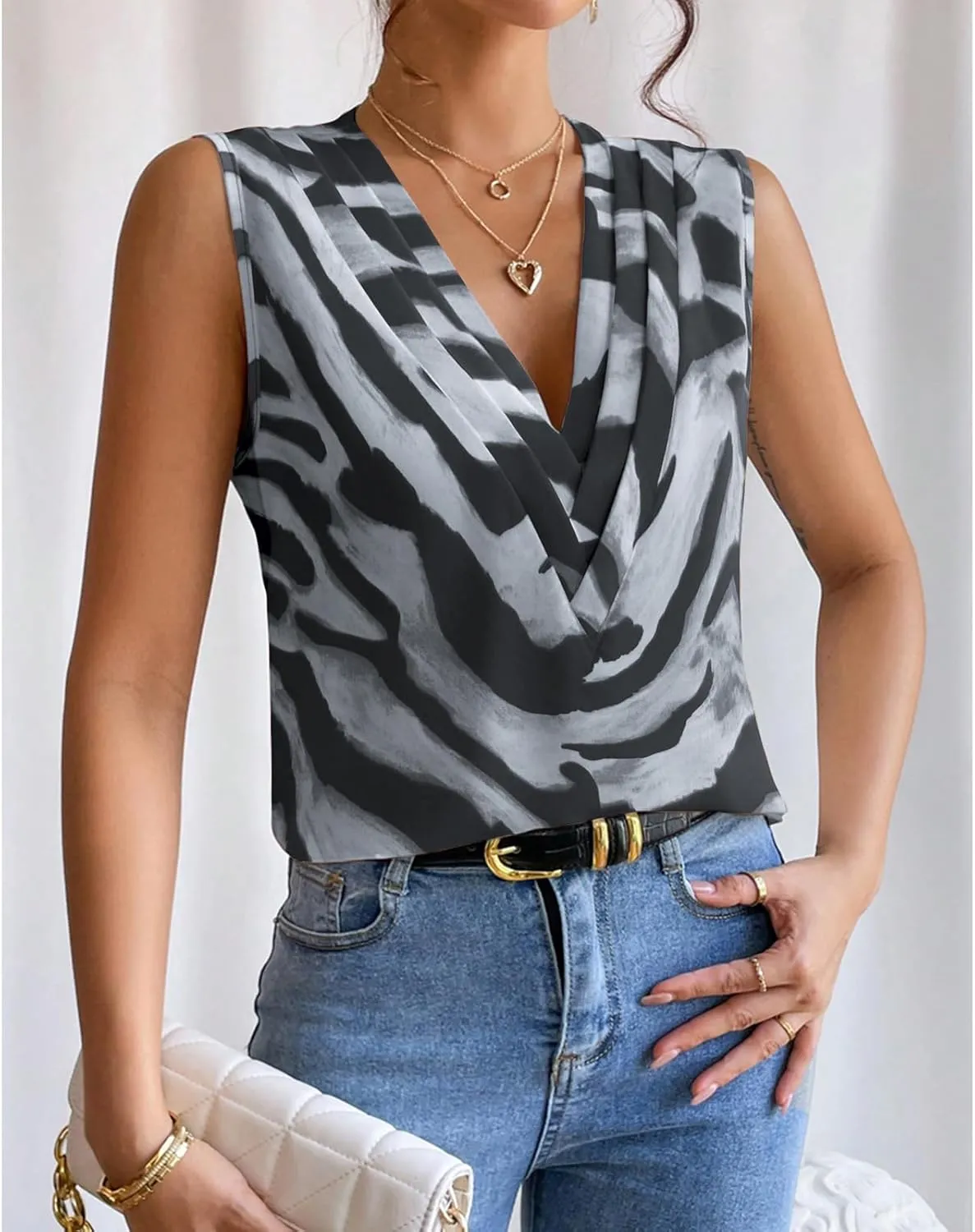 Sleeveless Chiffon Tops for Women Summer Triple V-neck T Shirts Business Office Dressy Outfit Blouse