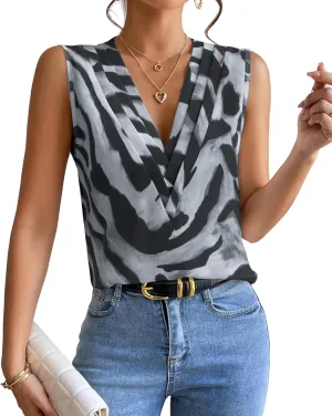 Sleeveless Chiffon Tops for Women Summer Triple V-neck T Shirts Business Office Dressy Outfit Blouse