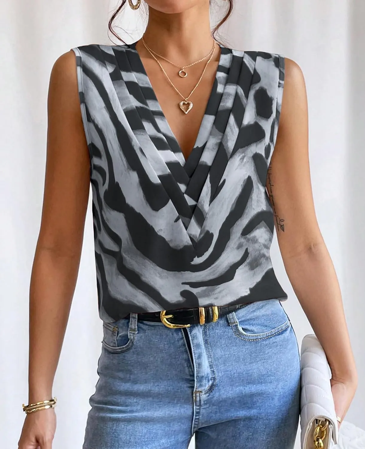 Sleeveless Chiffon Tops for Women Summer Triple V-neck T Shirts Business Office Dressy Outfit Blouse