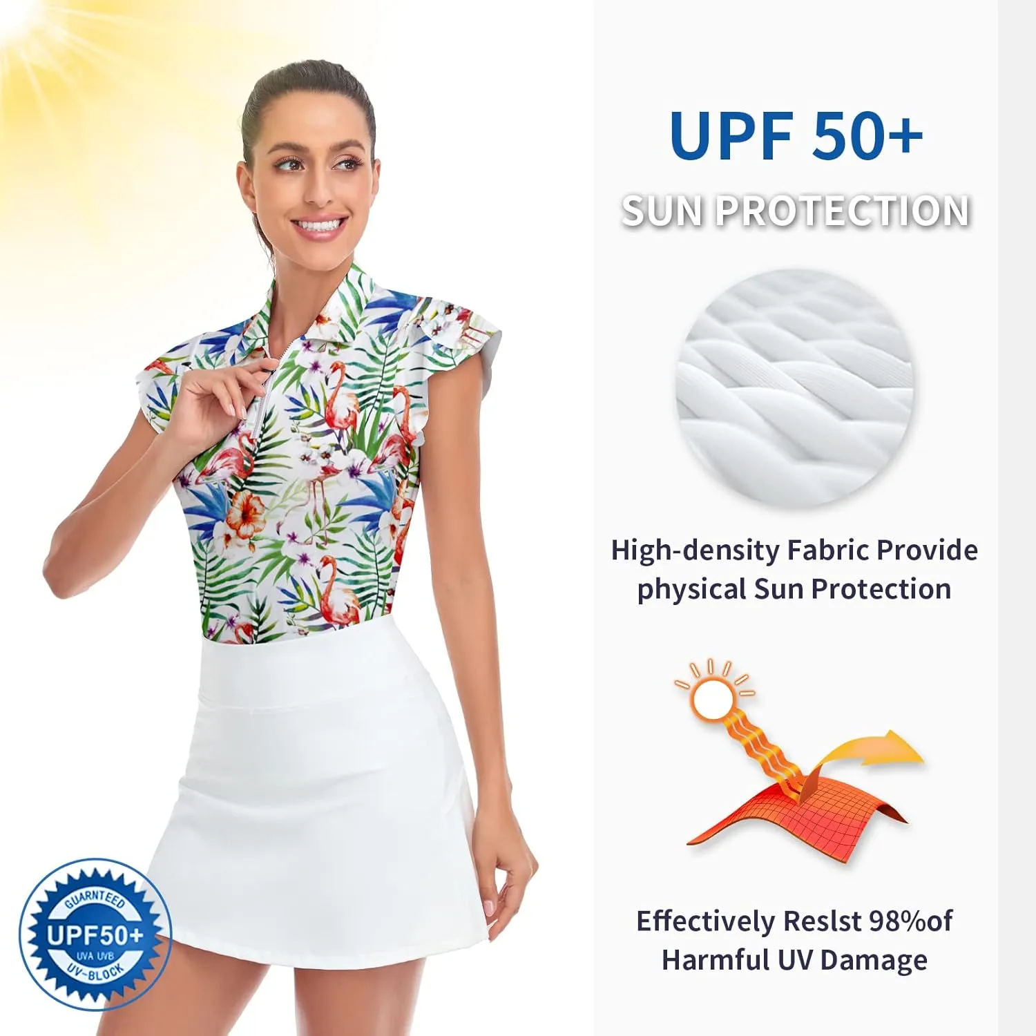 Soneven Womens Petal Sleeve Golf Shirts Moisture Wicking Lady Golf Apparel Print Tennis Sport T Shirt